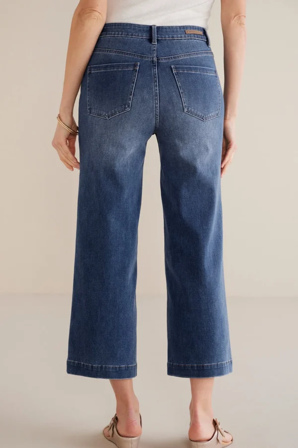 Jeans-Soft Surroundings Petites Ultimate Denim Wide Leg Crop Jeans Mirror Lake Wash