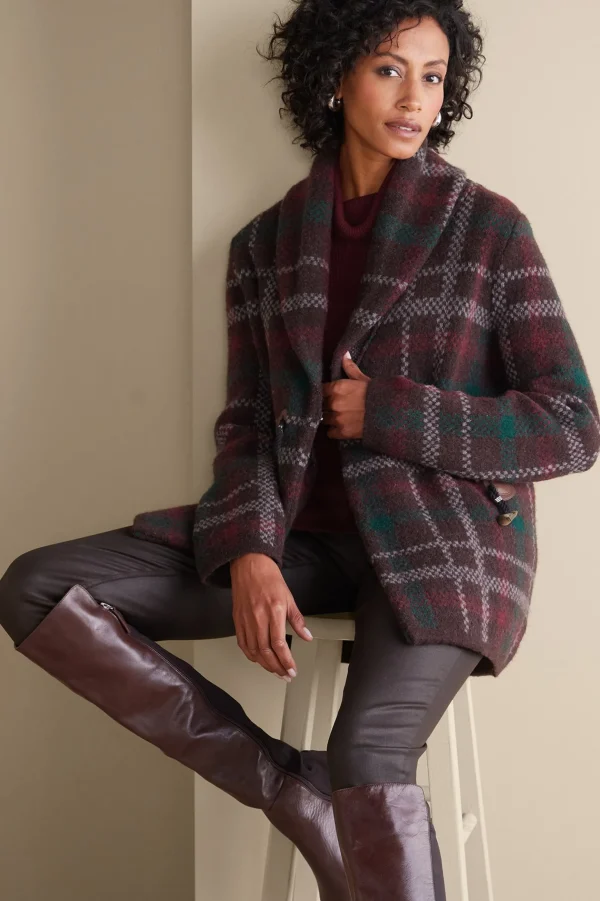 Jackets & Coats | Sweaters & Cardigans-Soft Surroundings Plaid Sweater Coat Brown Plaid