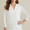 three quarter length | pullovers-Soft Surroundings Priya Knit Lace Tunic White