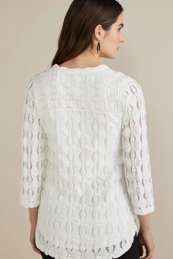 three quarter length | pullovers-Soft Surroundings Priya Knit Lace Tunic White