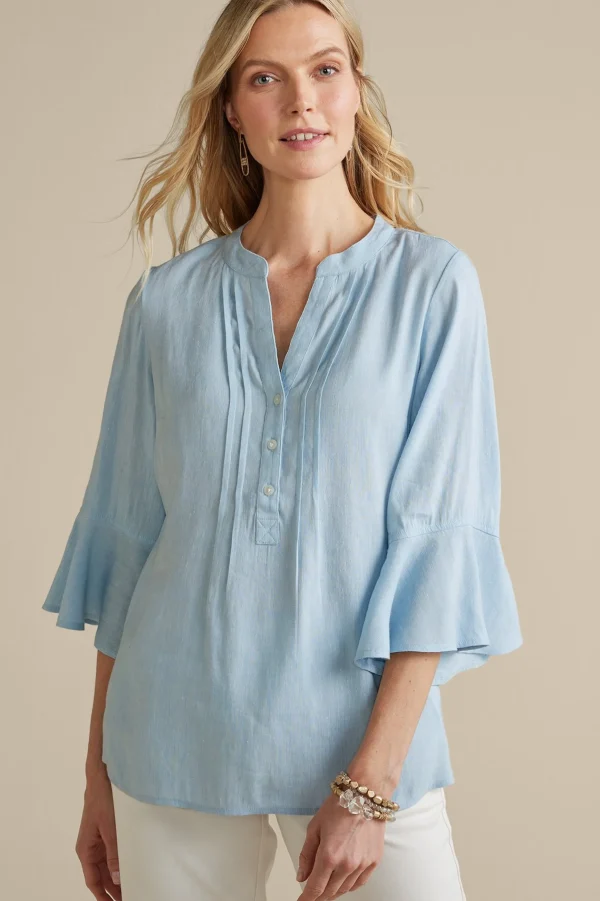 Feminine Flourish | Into The Blues-Soft Surroundings Raisa Linen Blend Top Blue Bell