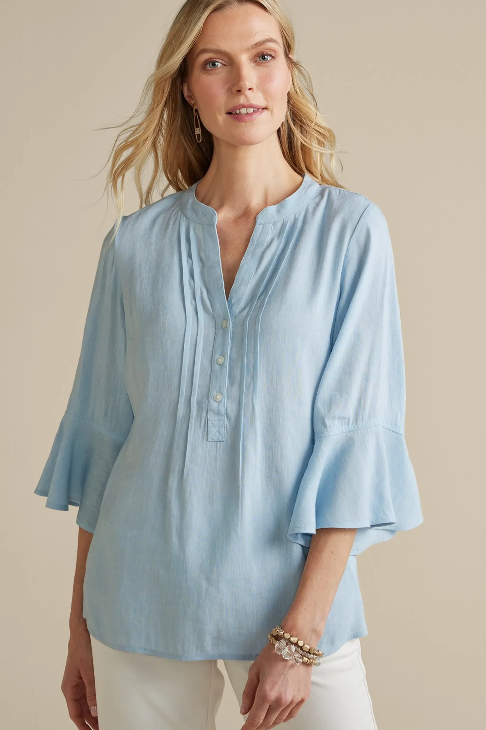 raisa_linen_blend_top_0.webp Feminine Flourish | Into The Blues-Soft Surroundings Raisa Linen Blend Top Blue Bell