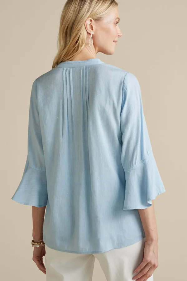 Feminine Flourish | Into The Blues-Soft Surroundings Raisa Linen Blend Top Blue Bell
