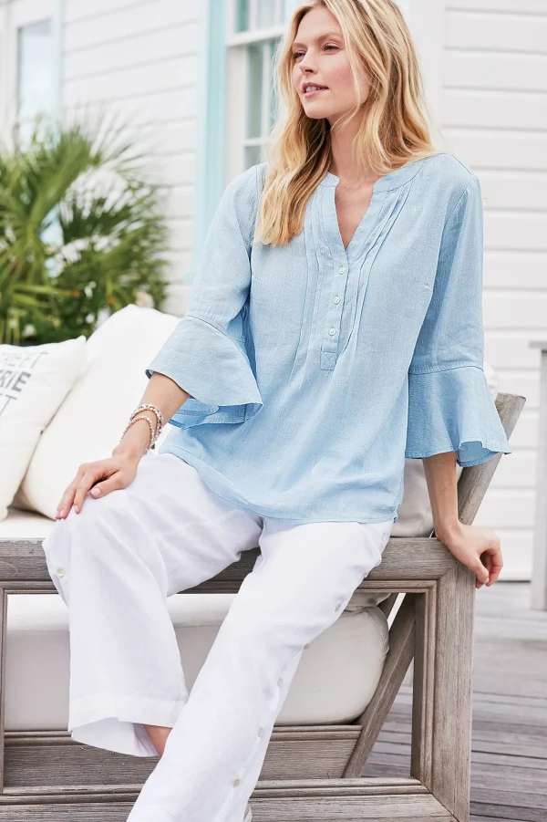 Feminine Flourish | Into The Blues-Soft Surroundings Raisa Linen Blend Top Blue Bell