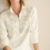 Feminine Flourish | Wear Now Styles-Soft Surroundings Rochelle Embroidered French Terry Pullover Ivory Pearl