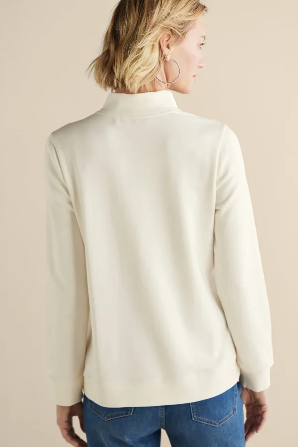 Feminine Flourish | Wear Now Styles-Soft Surroundings Rochelle Embroidered French Terry Pullover Ivory Pearl
