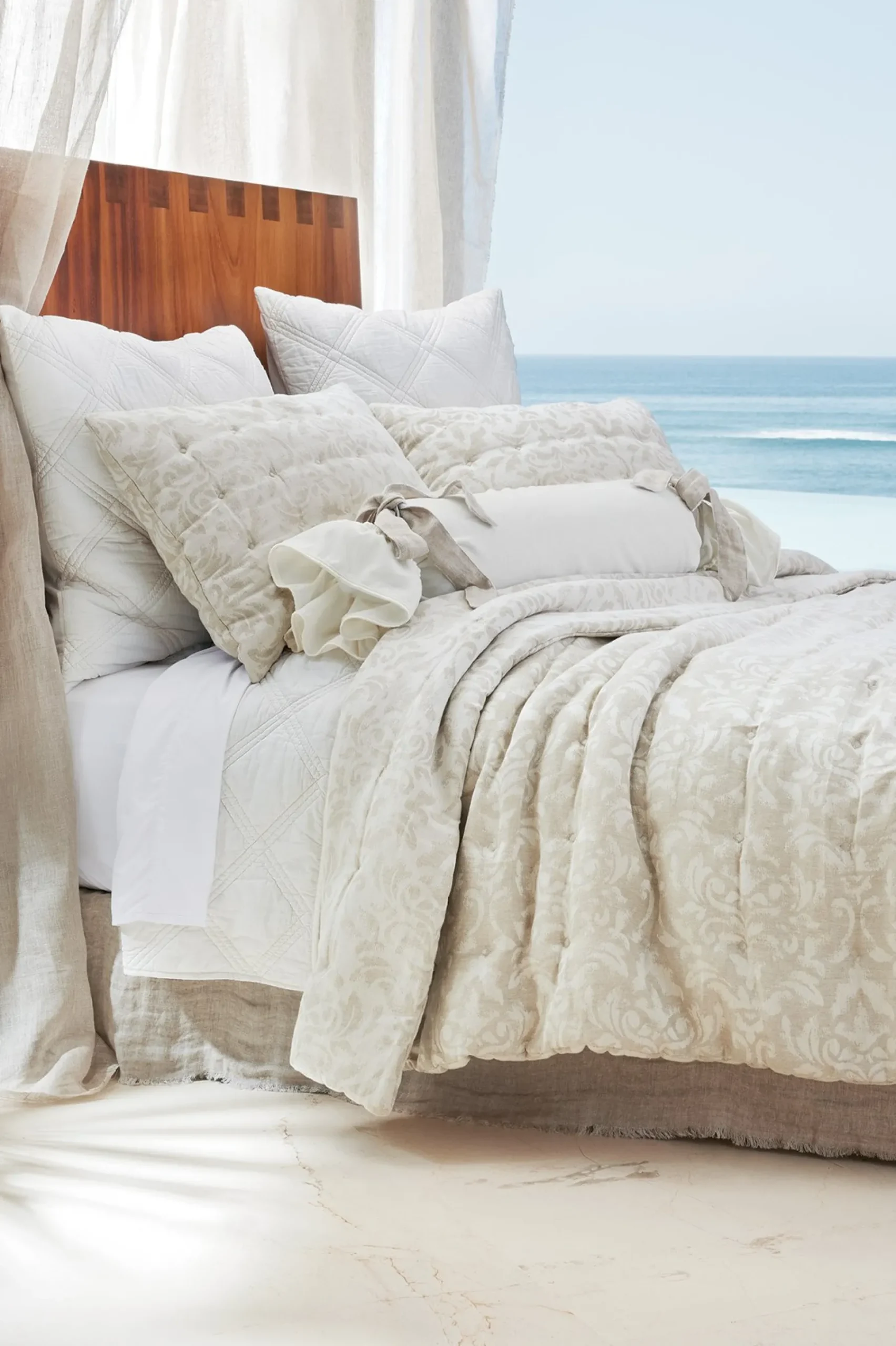 rosalyn_damask_comforter_2.webp comforters | quilts, coverlets & duvet covers-Soft Surroundings Rosalyn Damask Comforter Rose Sand