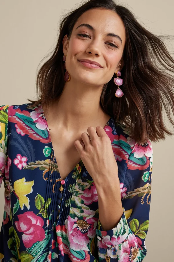 Feminine Flourish | Vacation Shop-Soft Surroundings Samantha Georgette Top Navy Paisley