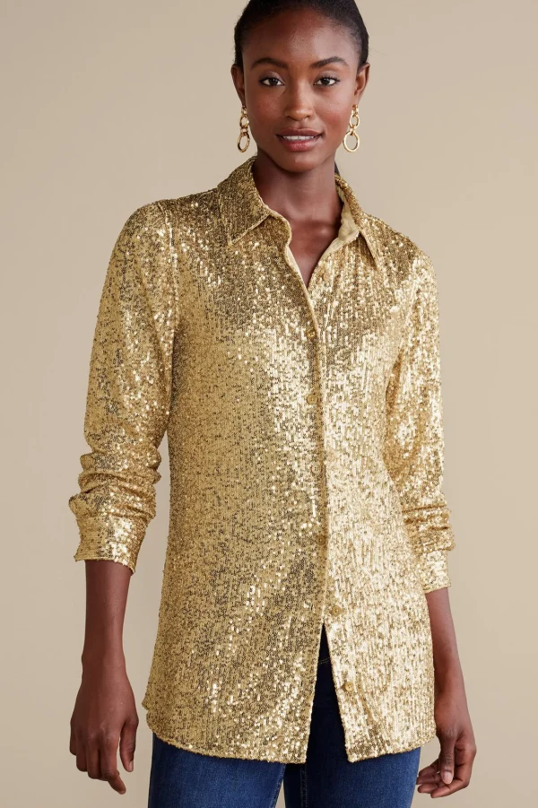 Feminine Flourish | long sleeve-Soft Surroundings Sancerre Sequin Shirt Gold Sequin