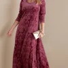 Feminine Flourish | EVelvet Styles-Soft Surroundings Santiago Embossed Velvet Dress Cabernet Tapestry