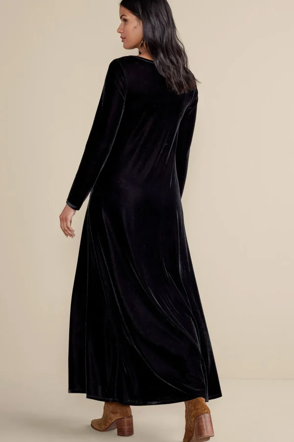 Feminine Flourish | EVelvet Styles-Soft Surroundings Santiago Stretch Velvet Dress Black