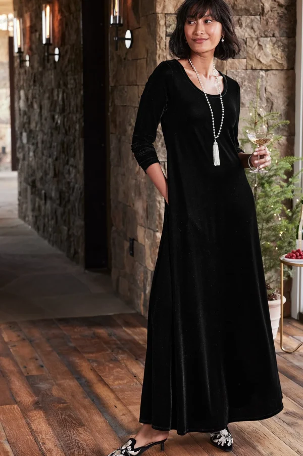 Feminine Flourish | EVelvet Styles-Soft Surroundings Santiago Stretch Velvet Dress Black
