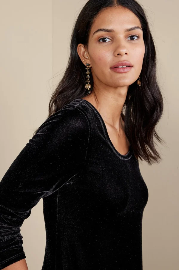 Feminine Flourish | EVelvet Styles-Soft Surroundings Santiago Stretch Velvet Dress Black