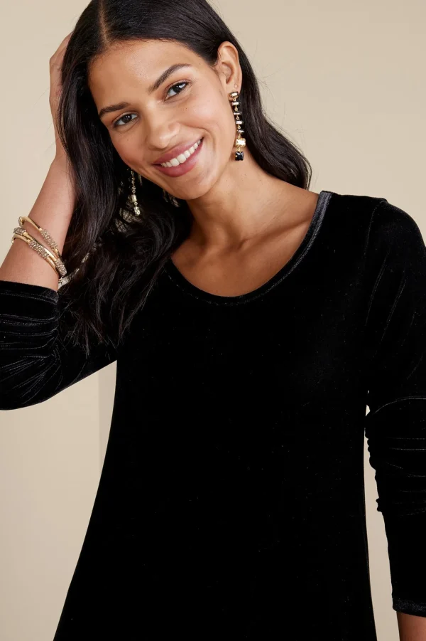 Feminine Flourish | EVelvet Styles-Soft Surroundings Santiago Stretch Velvet Dress Black