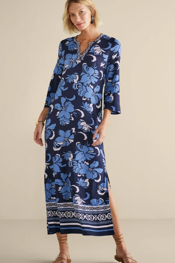 Into The Blues | Vacation Shop-Soft Surroundings Sedona Maxi Dress Menara Bloom Blue + White