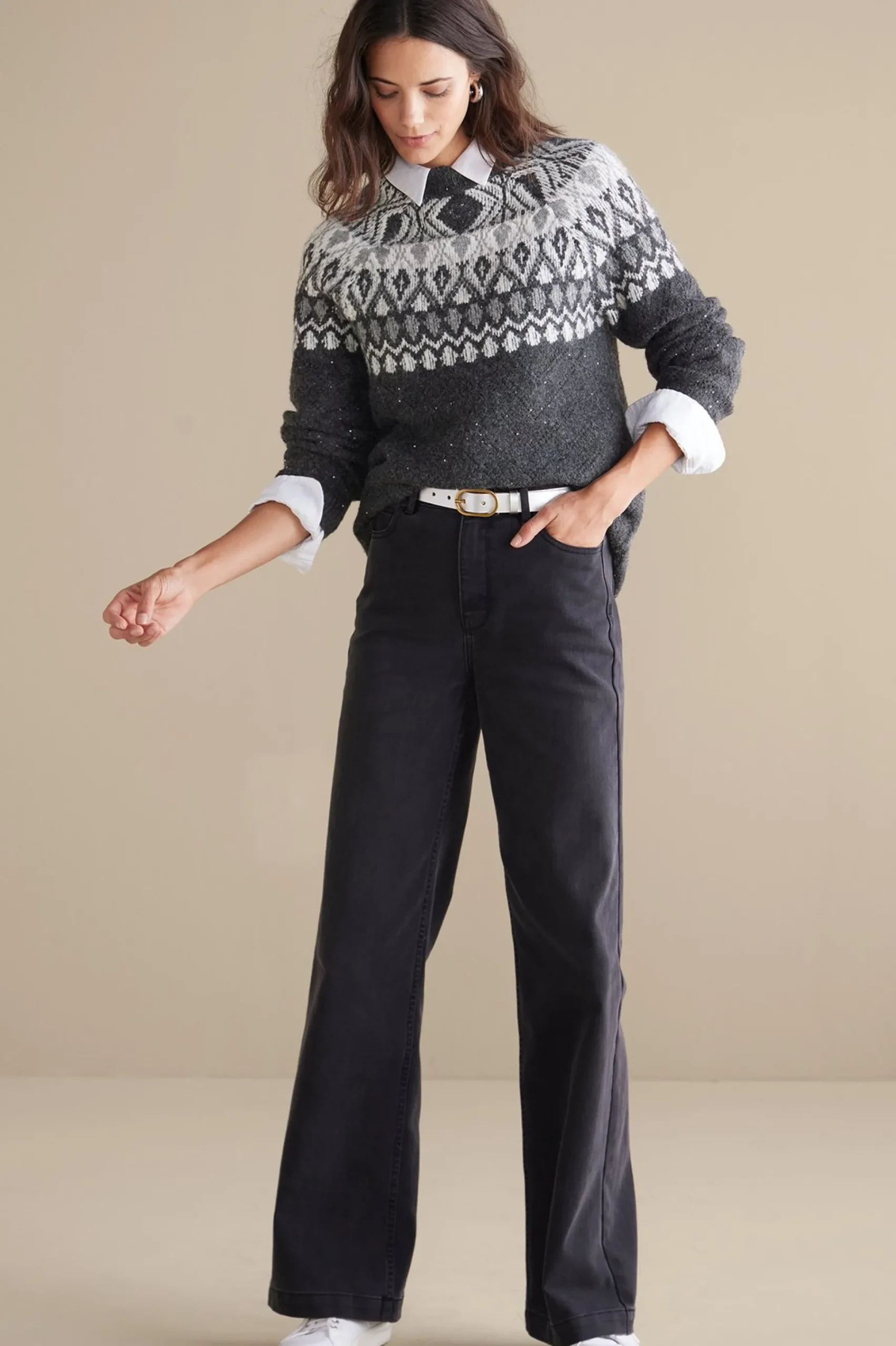 seelie_fair_isle_sweater_1.webp Everyday Styles | Sweaters & Cardigans-Soft Surroundings Seelie Fair Isle Sweater Dark Grey