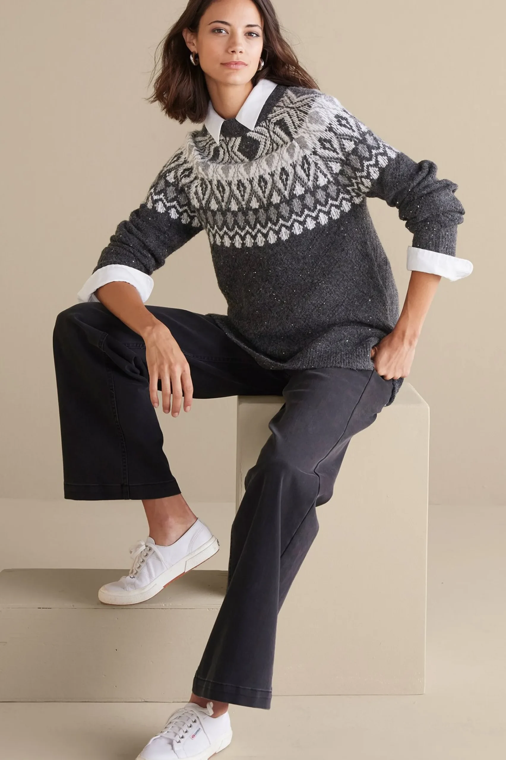seelie_fair_isle_sweater_5.webp Everyday Styles | Sweaters & Cardigans-Soft Surroundings Seelie Fair Isle Sweater Dark Grey