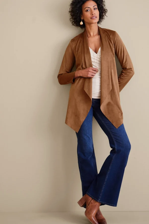 Jackets & Coats-Soft Surroundings Shape Drape Faux Suede Jacket Ivory Pearl