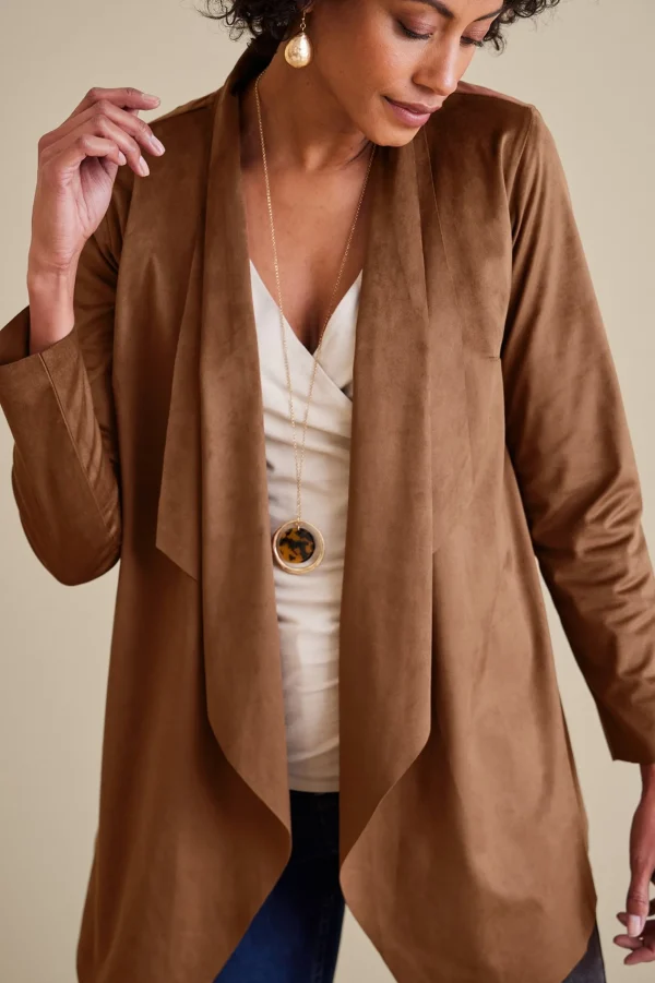 Jackets & Coats-Soft Surroundings Shape Drape Faux Suede Jacket Ivory Pearl