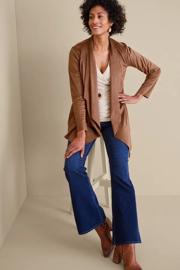 Jackets & Coats-Soft Surroundings Shape Drape Faux Suede Jacket Ivory Pearl