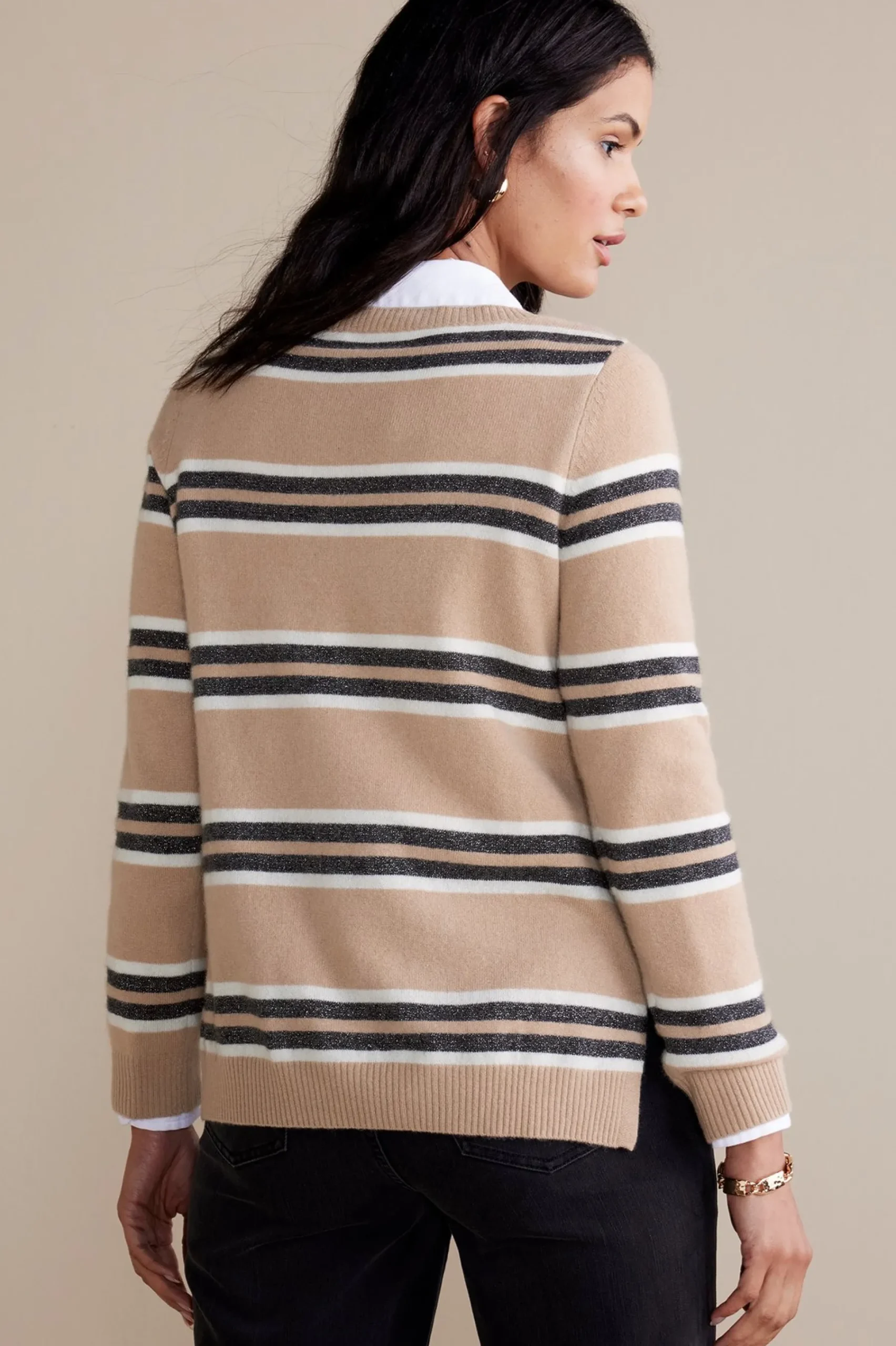 shayna_cashmere_sweater_2.webp Sweaters & Cardigans | long sleeve-Soft Surroundings Shayna Cashmere Sweater Camel Stripe