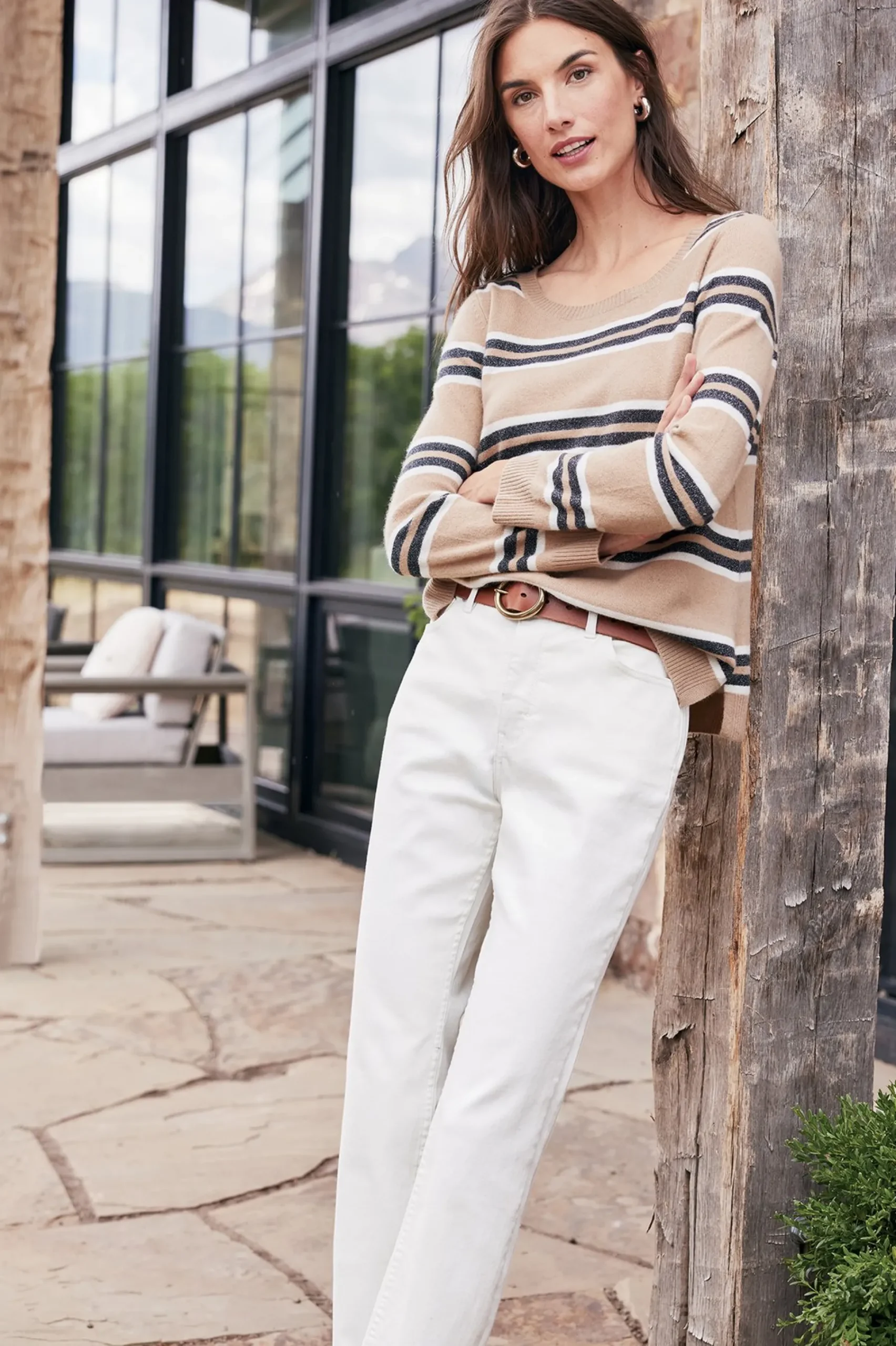 shayna_cashmere_sweater_3.webp Sweaters & Cardigans | long sleeve-Soft Surroundings Shayna Cashmere Sweater Camel Stripe