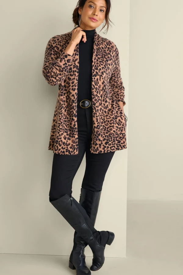 Sweaters & Cardigans | prints-Soft Surroundings Sibyl Cashmere Printed Cardigan Snow Leopard