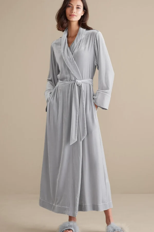 Sleepwear & Lounge | EVelvet Styles-Soft Surroundings Silk Velvet Robe Platinum Grey