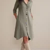 solids | short-Soft Surroundings 3/4 Sleeve Danielle Button Dress Agave Green