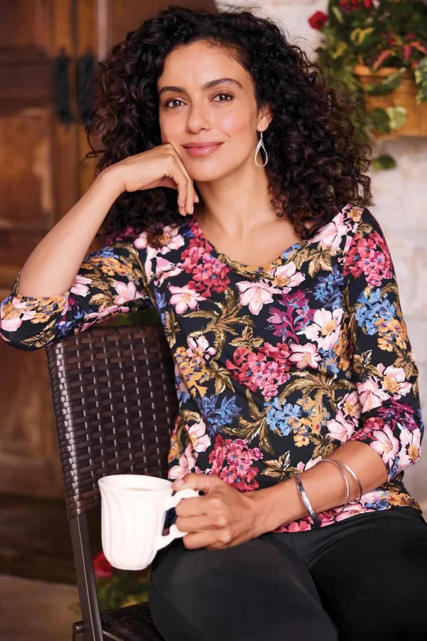 Soft Essential Styles | Feminine Flourish-Soft Surroundings Soft Essential™ SUPIMA® 3/4 Sleeve Tee Black