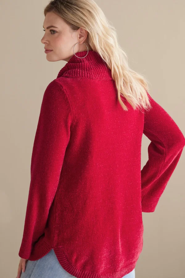 Everyday Styles | Sweaters & Cardigans-Soft Surroundings Soft Winds Chenille Tunic Sweater Sangria Red