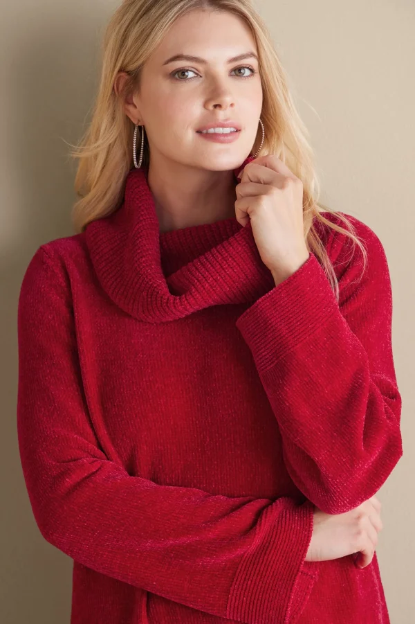 Everyday Styles | Sweaters & Cardigans-Soft Surroundings Soft Winds Chenille Tunic Sweater Sangria Red