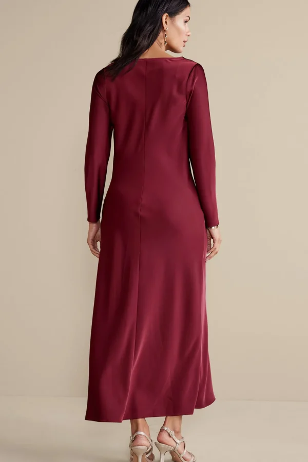 occasion dresses | solids-Soft Surroundings Solange Satin Dress Cabernet