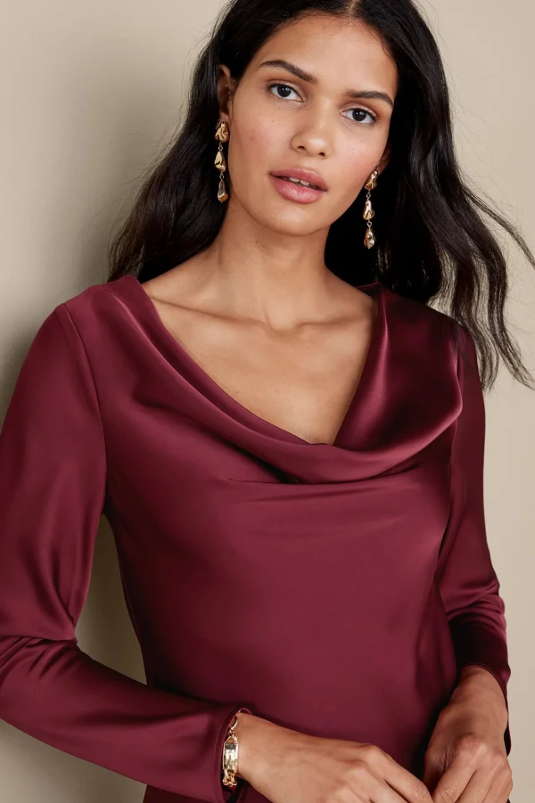 occasion dresses | solids-Soft Surroundings Solange Satin Dress Cabernet