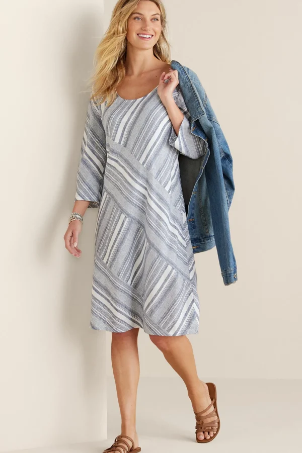 Vacation Shop | Linen Shop-Soft Surroundings Sonya Linen Dress White/Blue