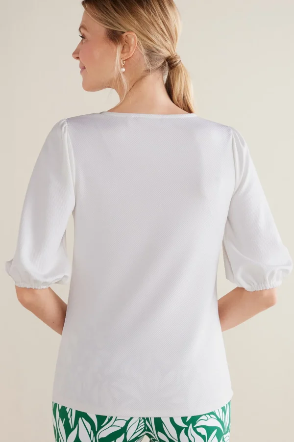 elbow length | pullovers-Soft Surroundings Tabitha Puff Sleeve Top White