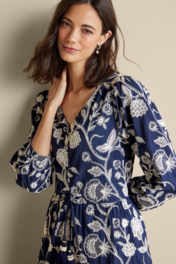 Into The Blues | Vacation Shop-Soft Surroundings Tilda Embroidered Midi Dress Navy