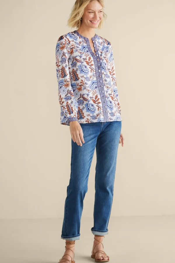 Feminine Flourish | Into The Blues-Soft Surroundings Tracy Top Chambray Calico