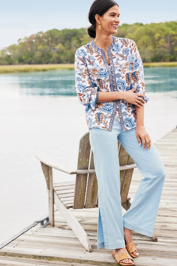 Feminine Flourish | Into The Blues-Soft Surroundings Tracy Top Chambray Calico