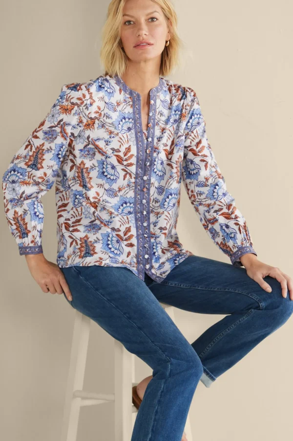 Feminine Flourish | Into The Blues-Soft Surroundings Tracy Top Chambray Calico