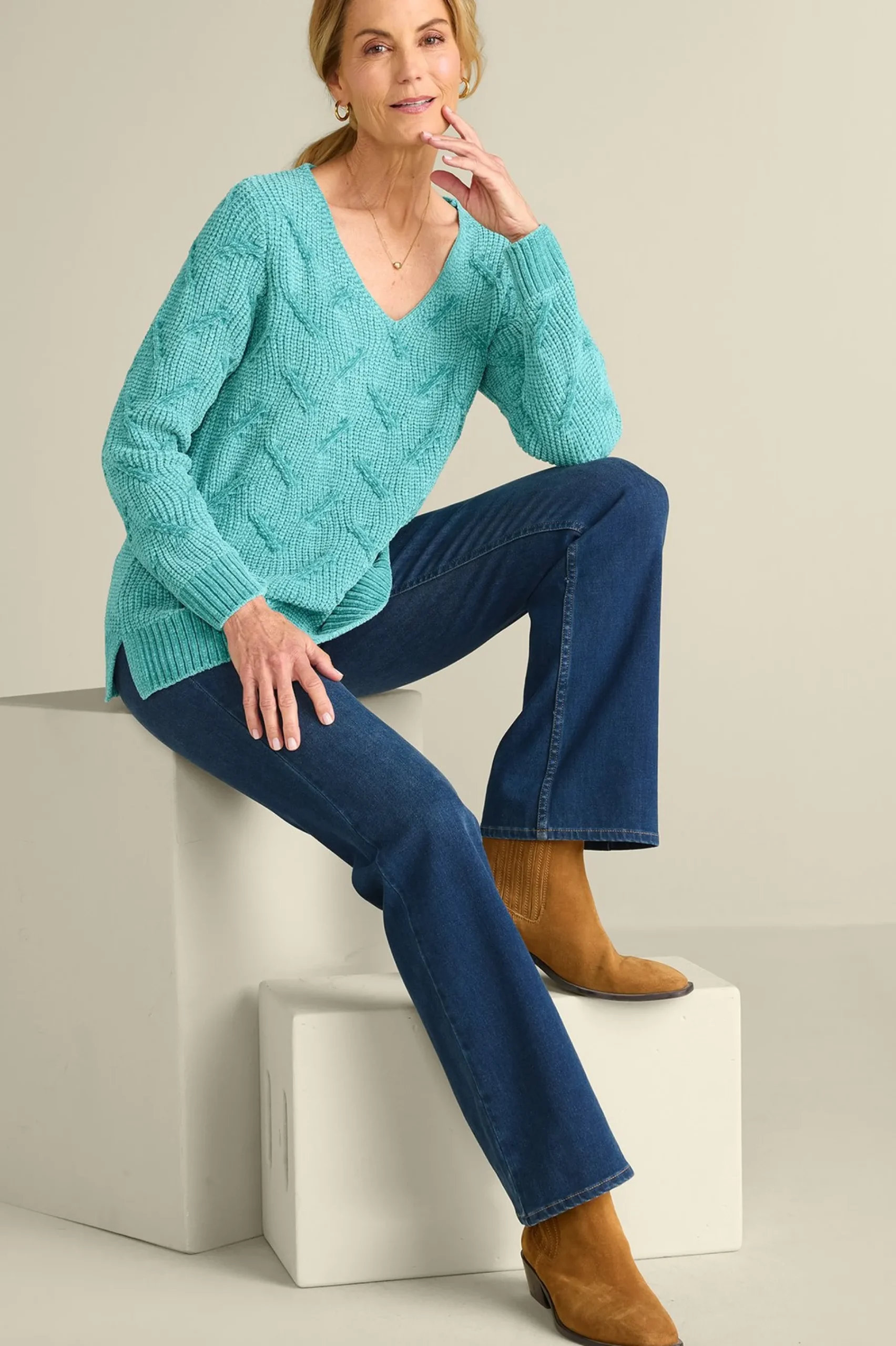trina_chenille_sweater_1.webp Sweaters & Cardigans | long sleeve-Soft Surroundings Trina Chenille Sweater Almond Milk