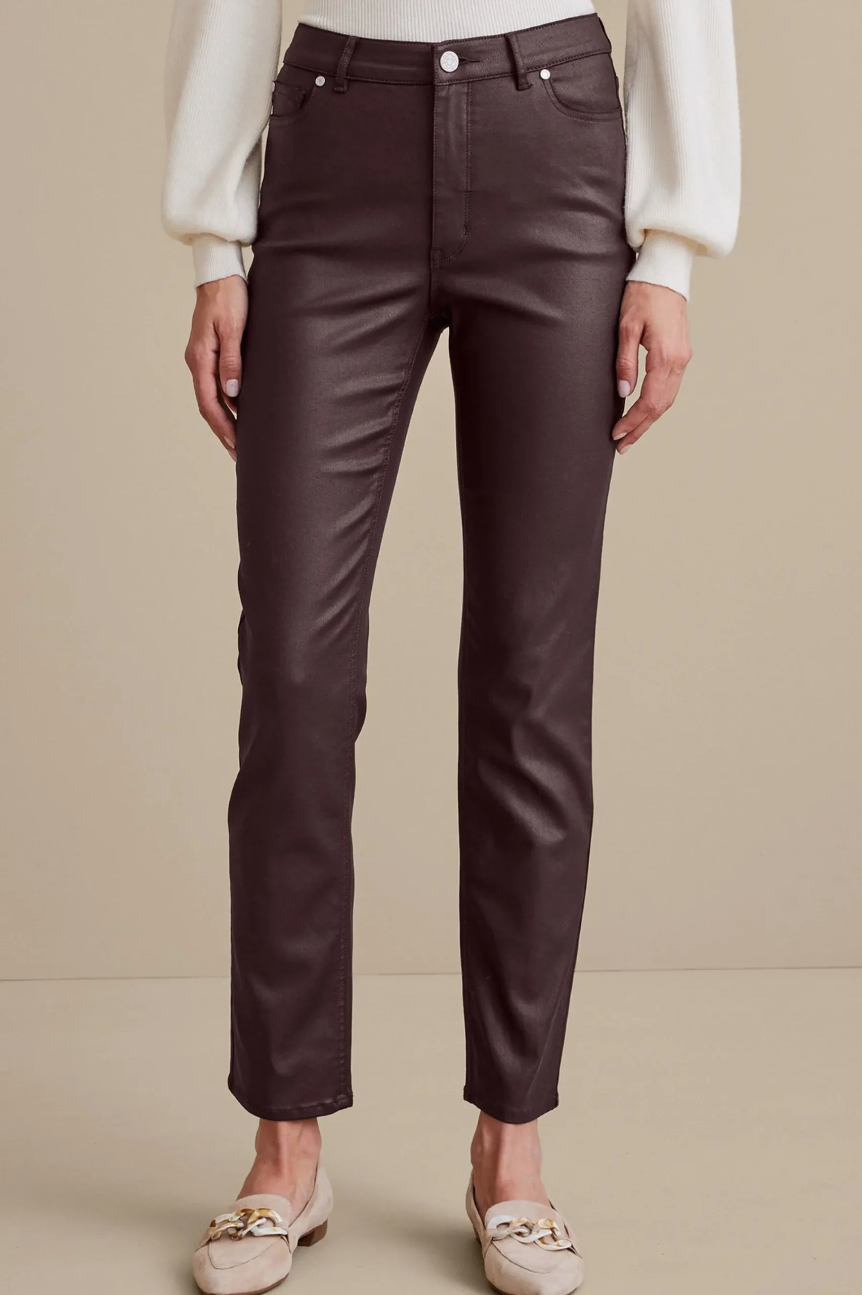 ultimate_denim_coated_str_1.webp Everyday Styles | leggings-Soft Surroundings Ultimate Denim Coated Straight Leg Jeans Coated Dark Brown
