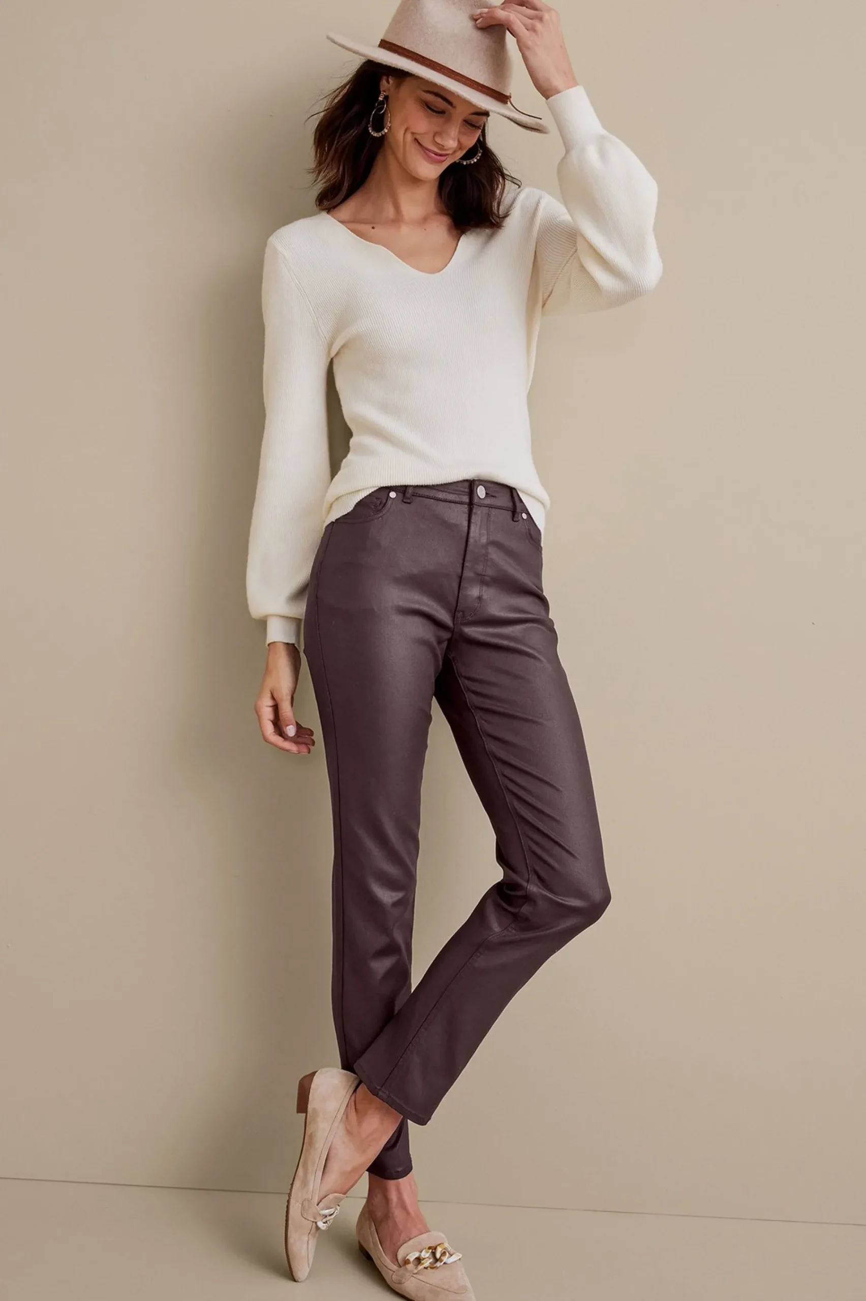 ultimate_denim_coated_str_5.webp Everyday Styles | leggings-Soft Surroundings Ultimate Denim Coated Straight Leg Jeans Coated Dark Brown