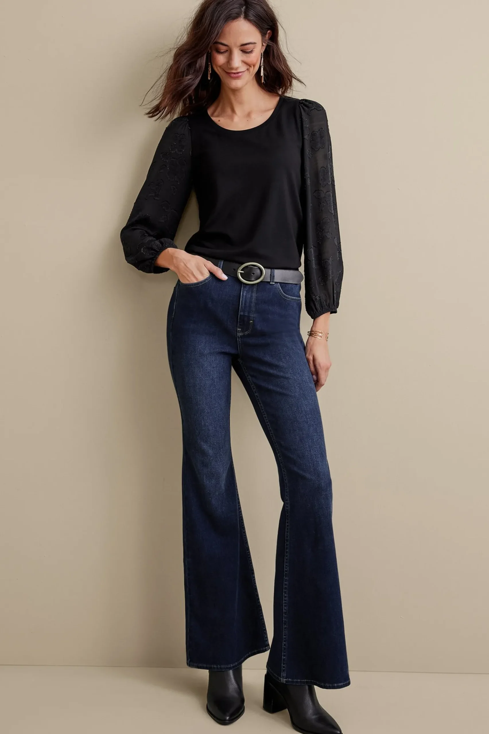 ultimate_denim_flare_jean_0.webp Everyday Styles | Wear Now Styles-Soft Surroundings Ultimate Denim Flare Jeans Tidal Blue Wash