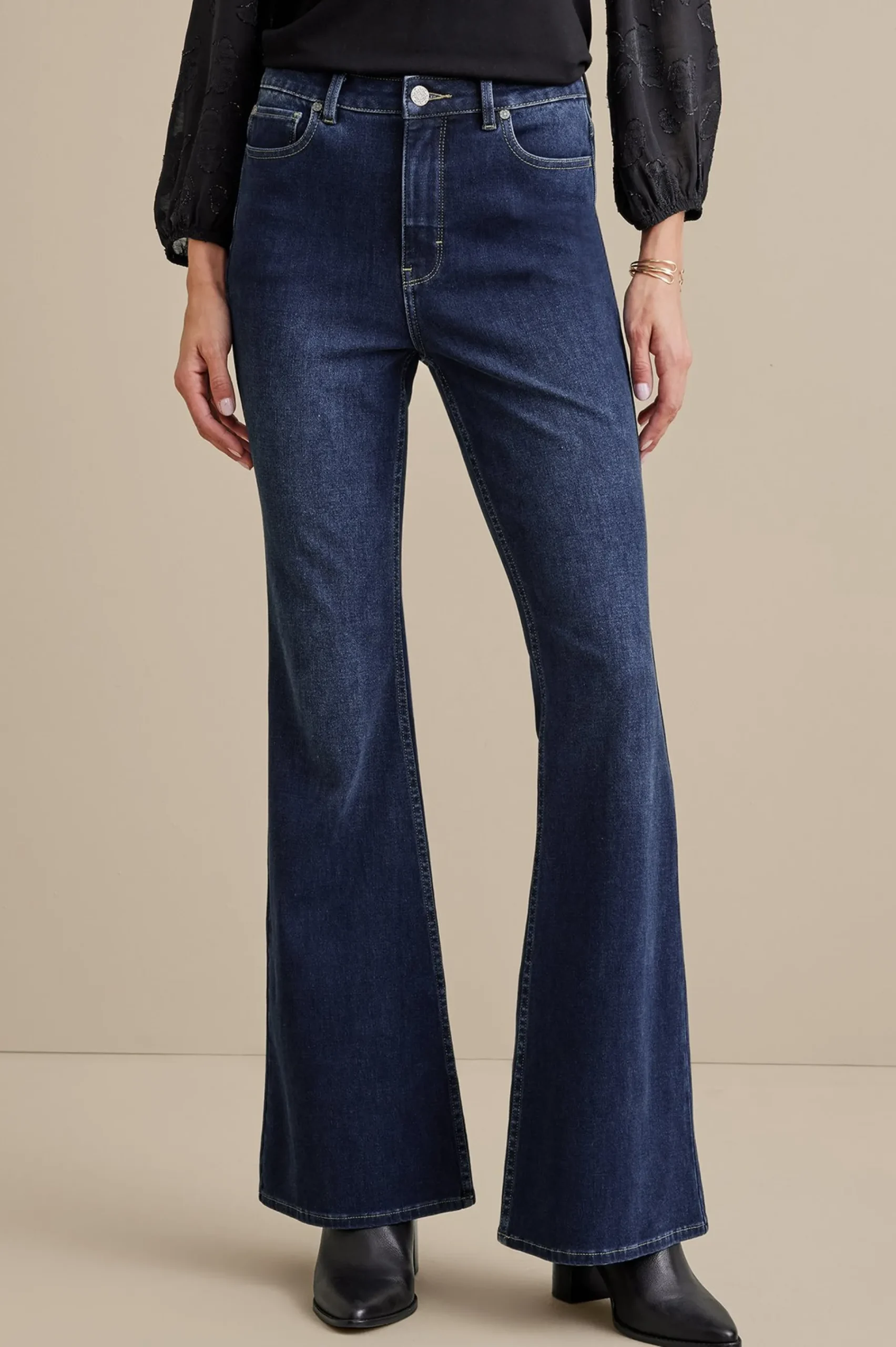 ultimate_denim_flare_jean_1.webp Everyday Styles | Wear Now Styles-Soft Surroundings Ultimate Denim Flare Jeans Tidal Blue Wash