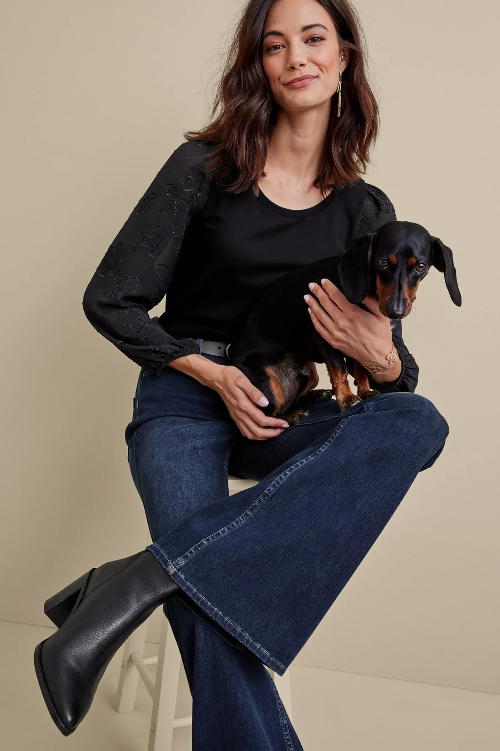 ultimate_denim_flare_jean_5.webp Everyday Styles | Wear Now Styles-Soft Surroundings Ultimate Denim Flare Jeans Tidal Blue Wash