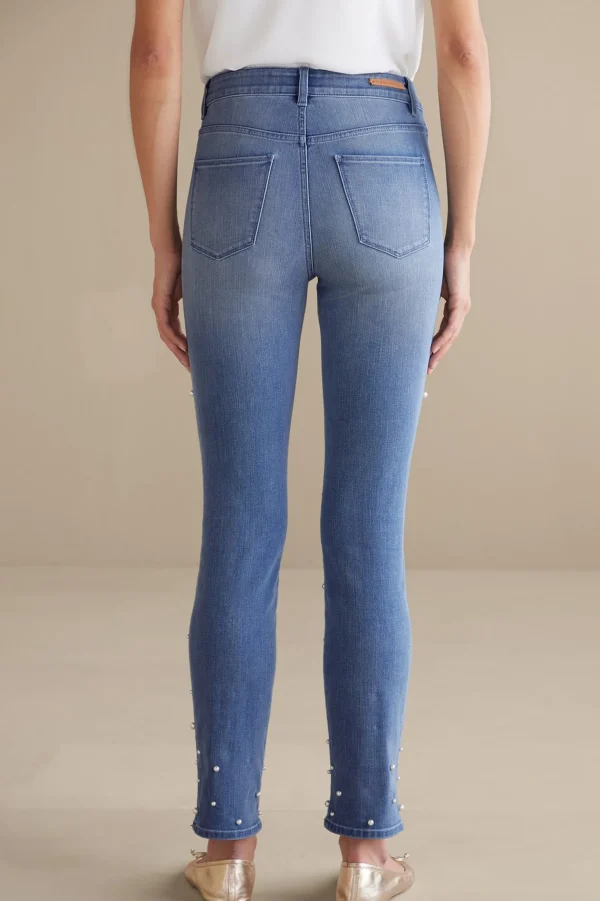 Wear Now Styles | leggings-Soft Surroundings Ultimate Denim Pearl Straight Leg Jeans Icy Blue Wash
