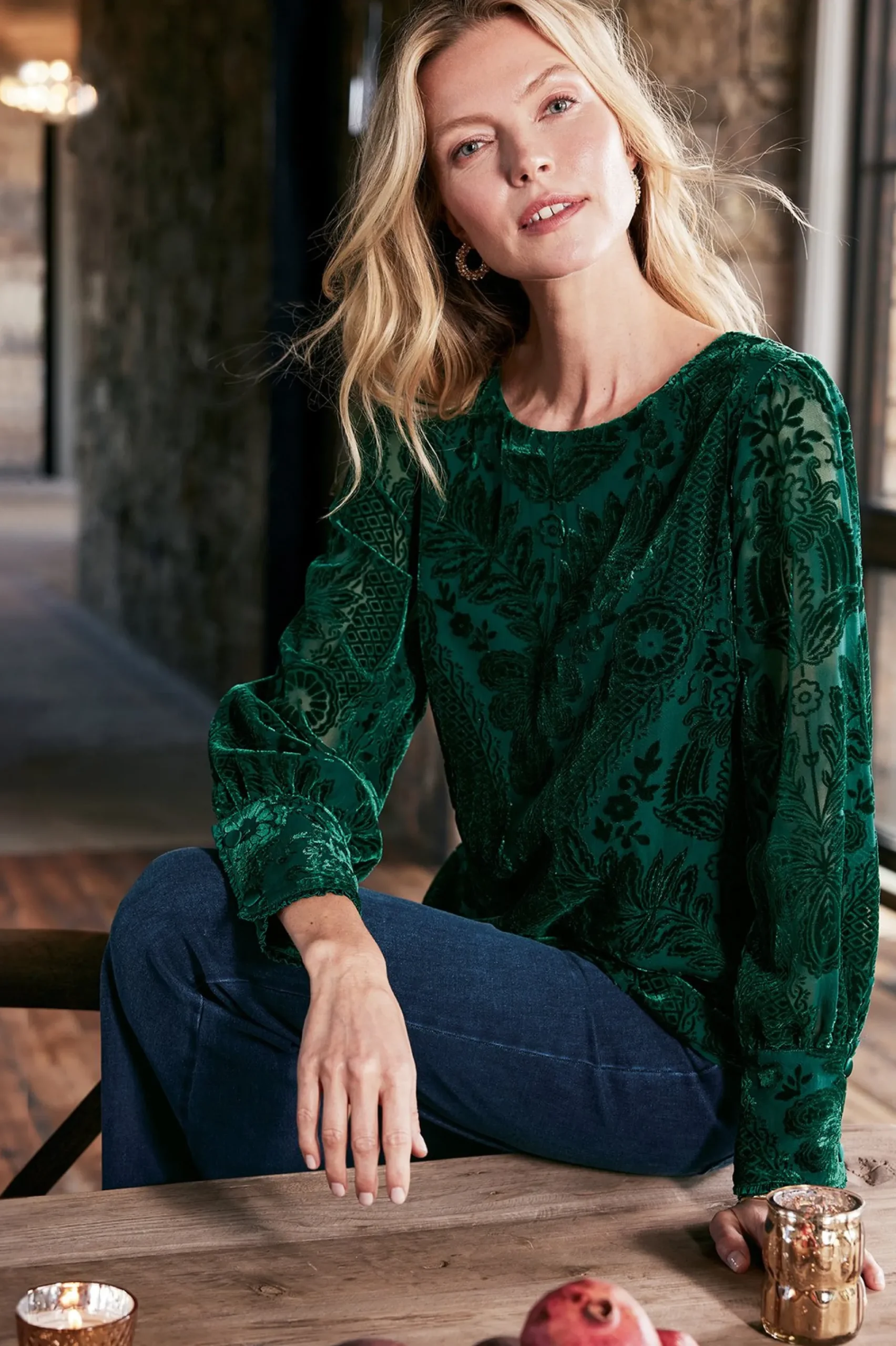 vanetta_velvet_top_3.webp EVelvet Styles | long sleeve-Soft Surroundings Vanetta Velvet Top Jewel Green