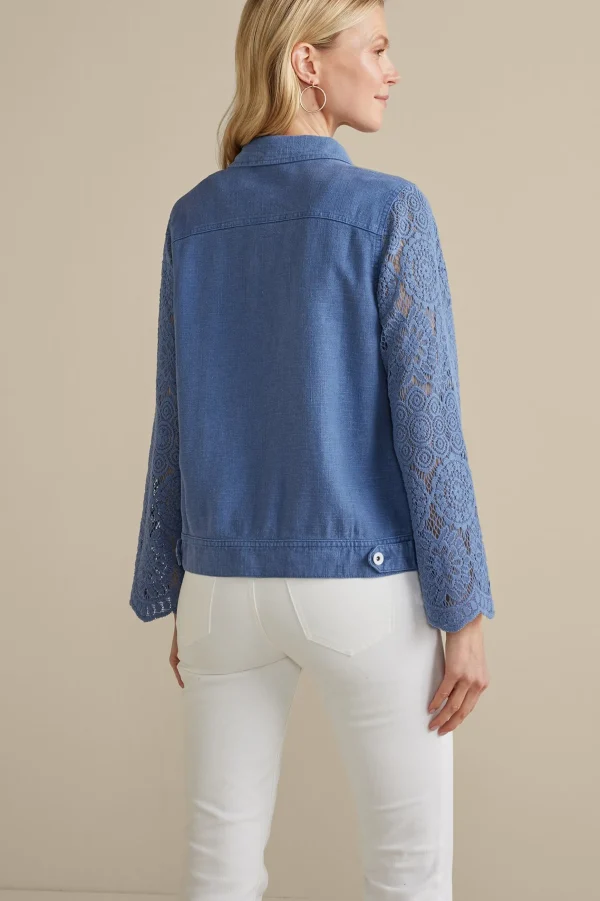 Feminine Flourish | Into The Blues-Soft Surroundings Varese Linen Blend Jacket Colony Blue