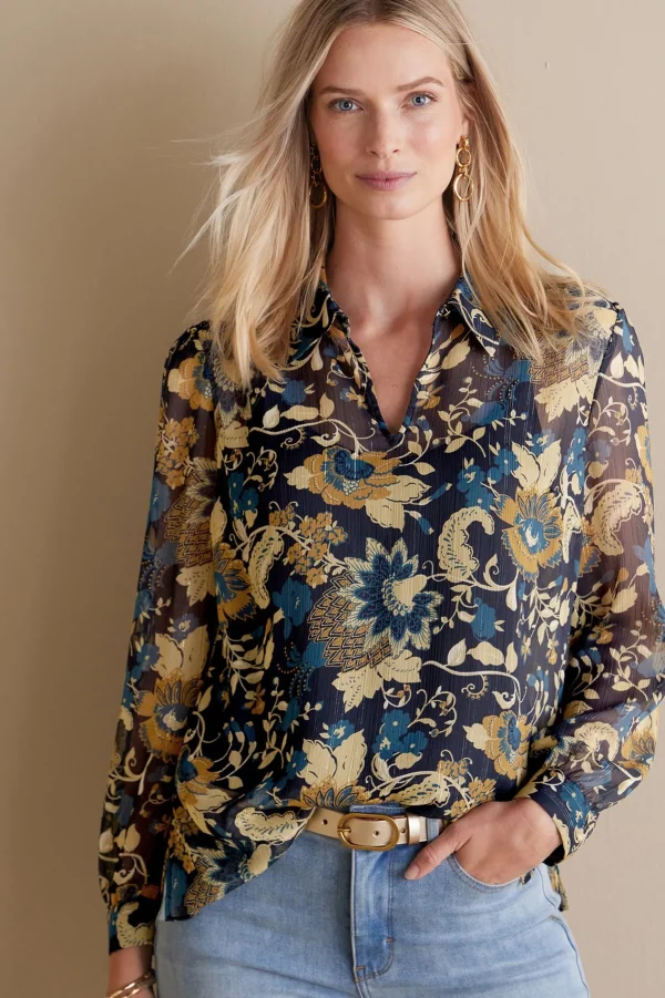 Feminine Flourish | Everyday Styles-Soft Surroundings Viola Shimmer Blouse Multi Floral